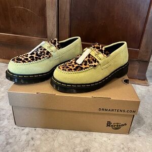Doc martens UK only lime and leopard calf hair snaffle loafers NWT